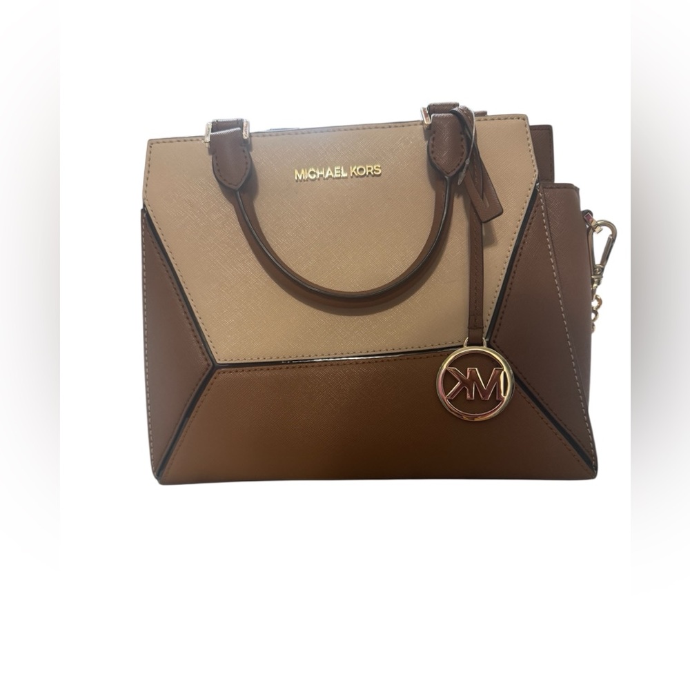 Michael Kors Two-Tone Tan and Cream Leather Satchel - Picture 2 of 6